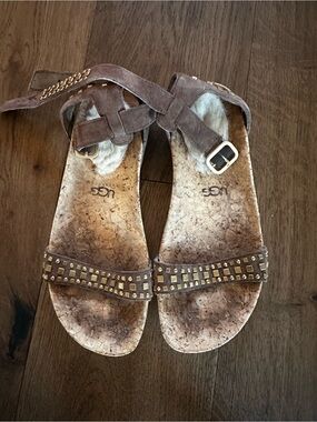 UGG Brown Suede Studded Cork Sandals – Women’s Size 5